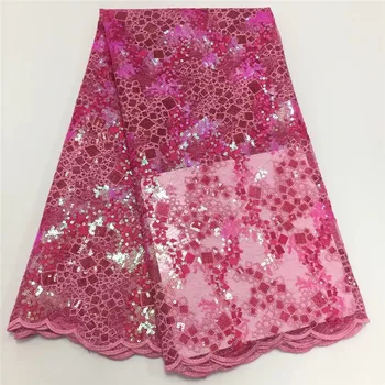 

African Lace Fabric 2019 High Quality Lace Glitter Sequins Net Laces Tulle Mesh Fabrics Latest Nigeria Lace Fabric For Wedding