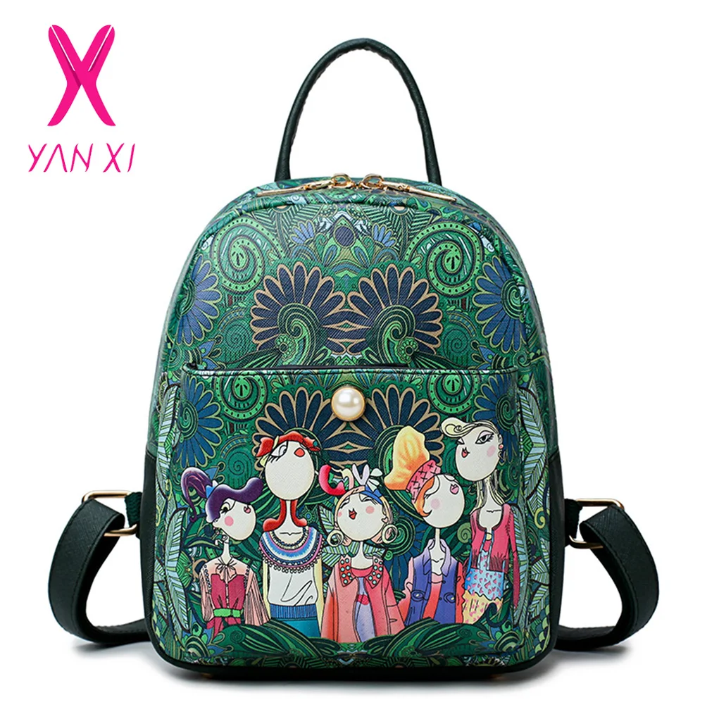 

2018 NEW Green Forest Cartoon Print Women Classic Mini Backpack Fashion Shoulder School Bags for Girls Mochila Small Travel Bags