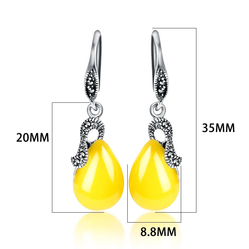 JIASHUNTAI Retro 100% 925 Sterling Silver Drop Earrings For Women Natural Precious Stones Vintage Thai Silver Earring Jewelry