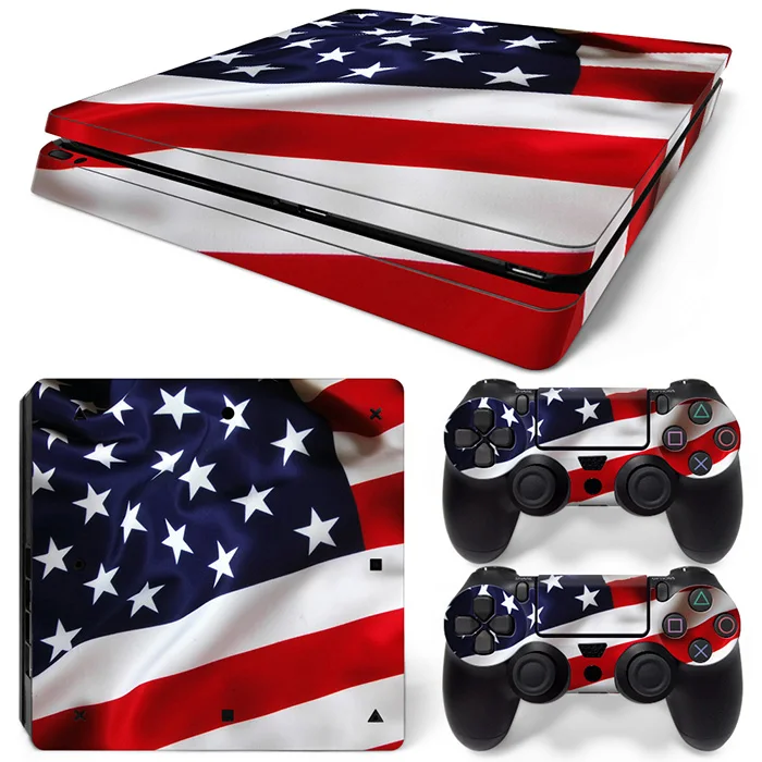 

Free Drop Shipping Full Faceplates Skin Console & Controller Decal Stickers for PS4 Slim Console Skin-USA FLAG
