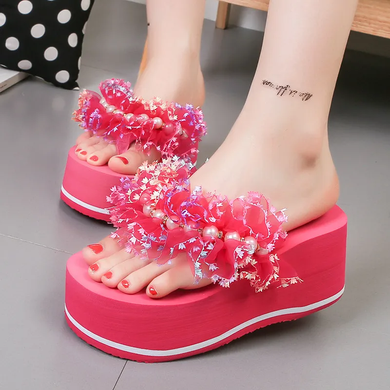 YMECHIC Sweet Flower Ruffles String Bead Platforms Party Shoes Summer ...
