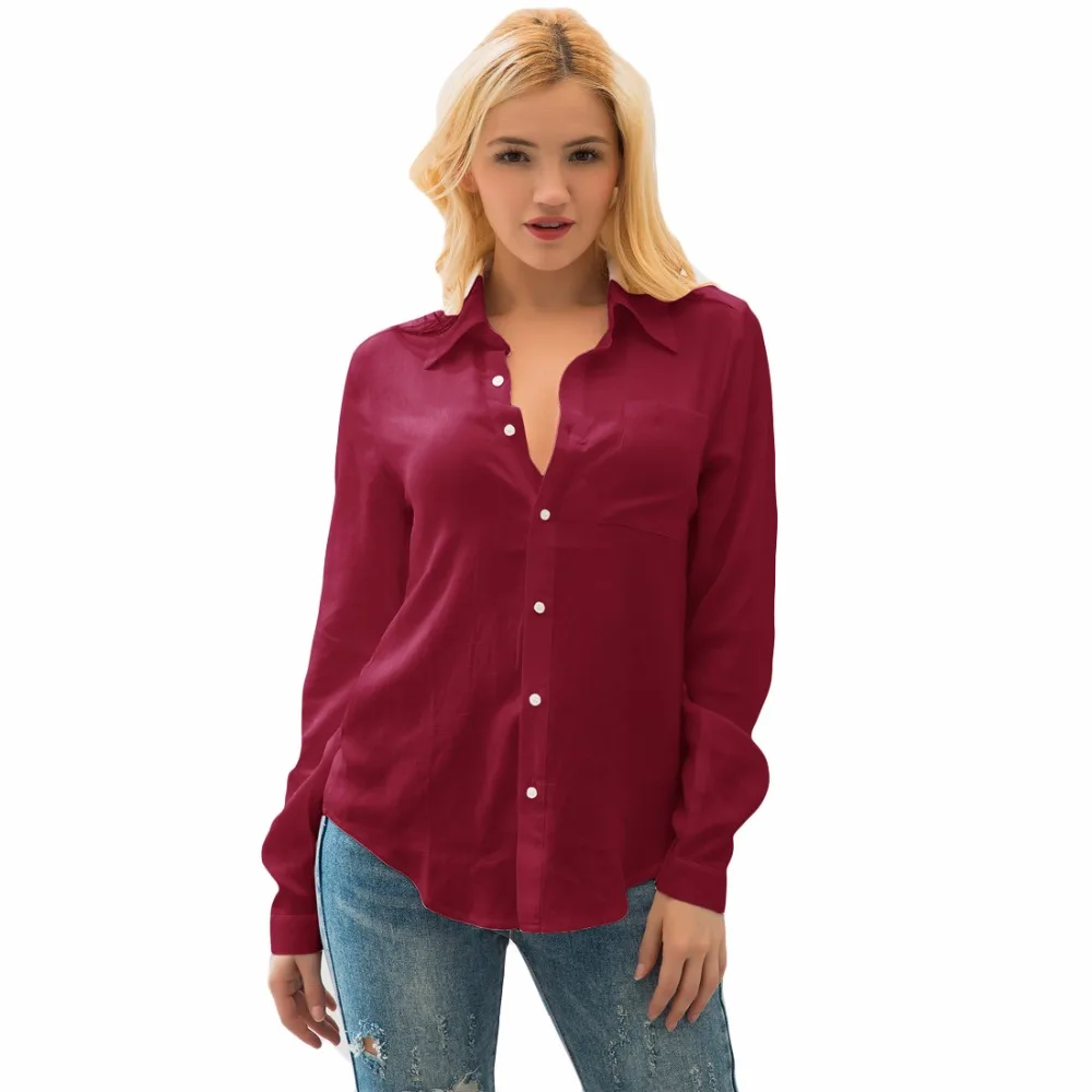 Fashion Long Sleeve Woman blouse White shirt Ladies Pocket Shirt Women Casual Tops Plus Size Elegant Female White Blouse XXL