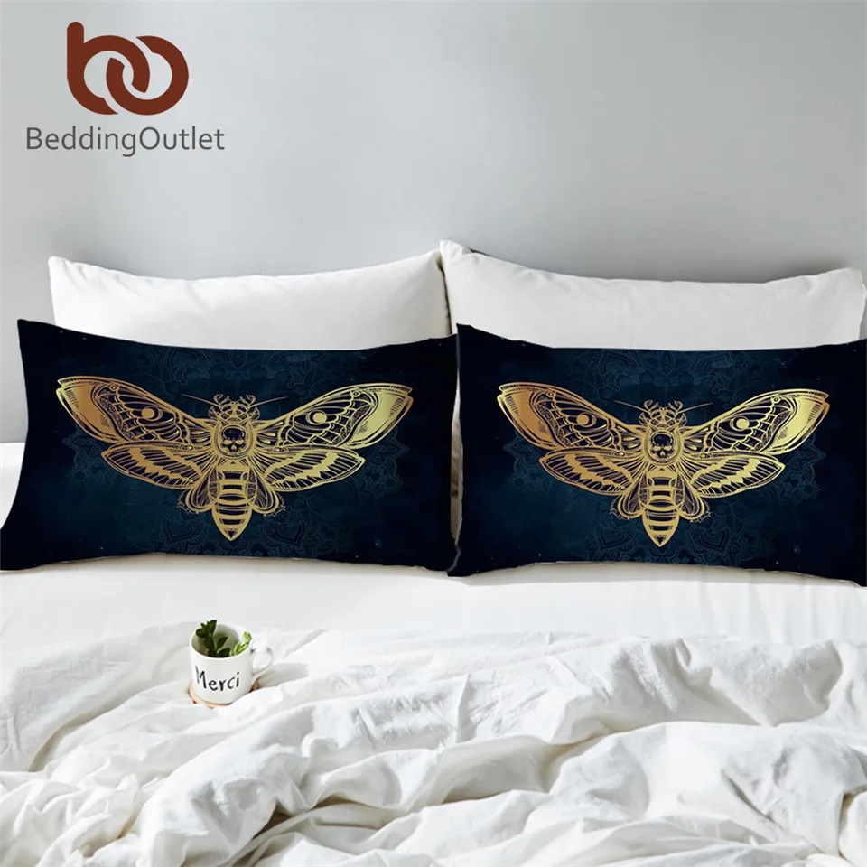 BeddingOutlet чехол наволочка с изображением моли смерти черная белая Золотая
