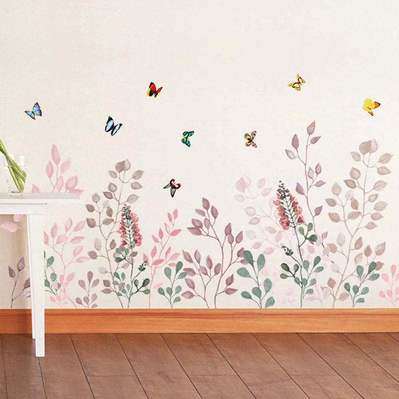 Красочные растения листья цветы Бабочка наклейки на стену украшение дома стены графический плакат художественная линия плинтуса настенные наклейки