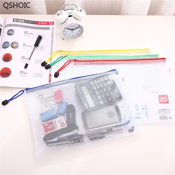 

10PCS/SET Files Bags At Random Colors Zipper Document Bags A4 Grid Bags Financially Pulled Office Wholesale