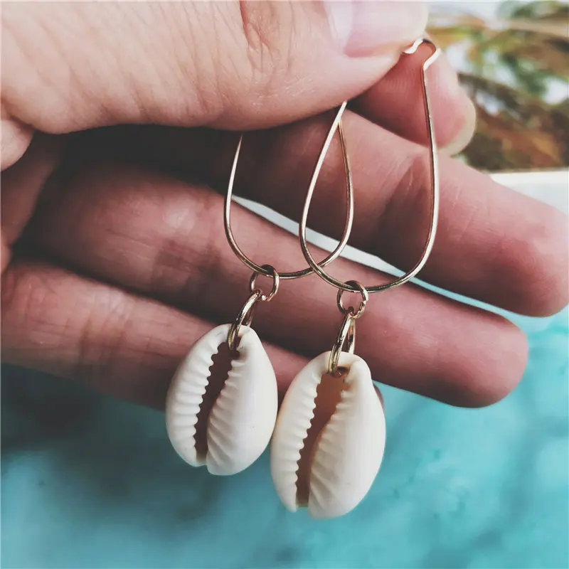 Conch Shell Earrings Drop Pair Silver Plated Cowrie Clip Boho Fashion 