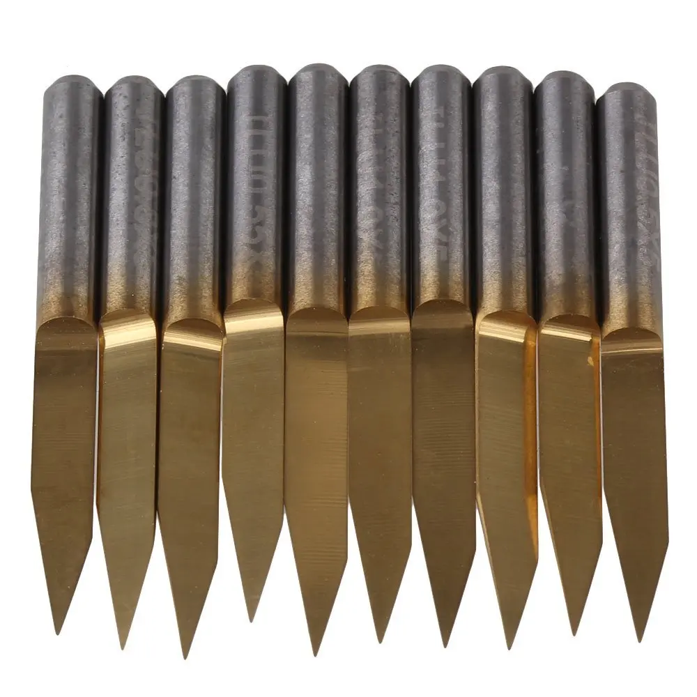 25 Degree 0.1mm Titanium Coated Carbide 1/8" PCB Engraving Bits CNC Router Tool Pack of 10in
