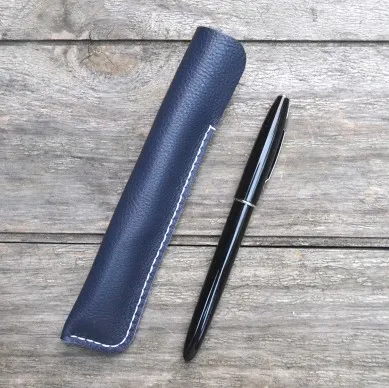 Сумка-карандаш для ноутбука для путешествий из натуральной кожи, стальная цветная коробка для ручек и карандашей - Цвет: Тёмно-синий