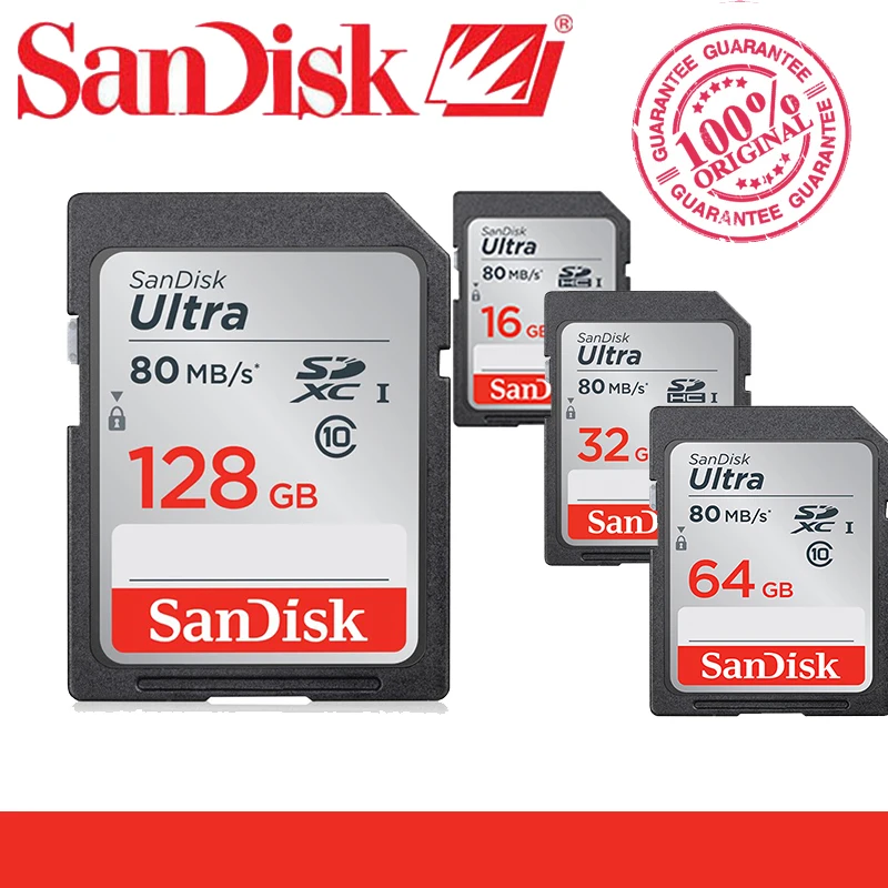 100% Original SanDisk Ultra 128GB 64GB 32GB 16GB Class 10 SD SDHC SDXC Memory Card C10 80MB/s Support Official Verification