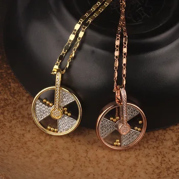 

BeUrSelf Luck Geometric Pendant Necklace for Women Zircon Micro Paved Jewelry Round Gold Color Beads Rotatable Glass Metal Charm