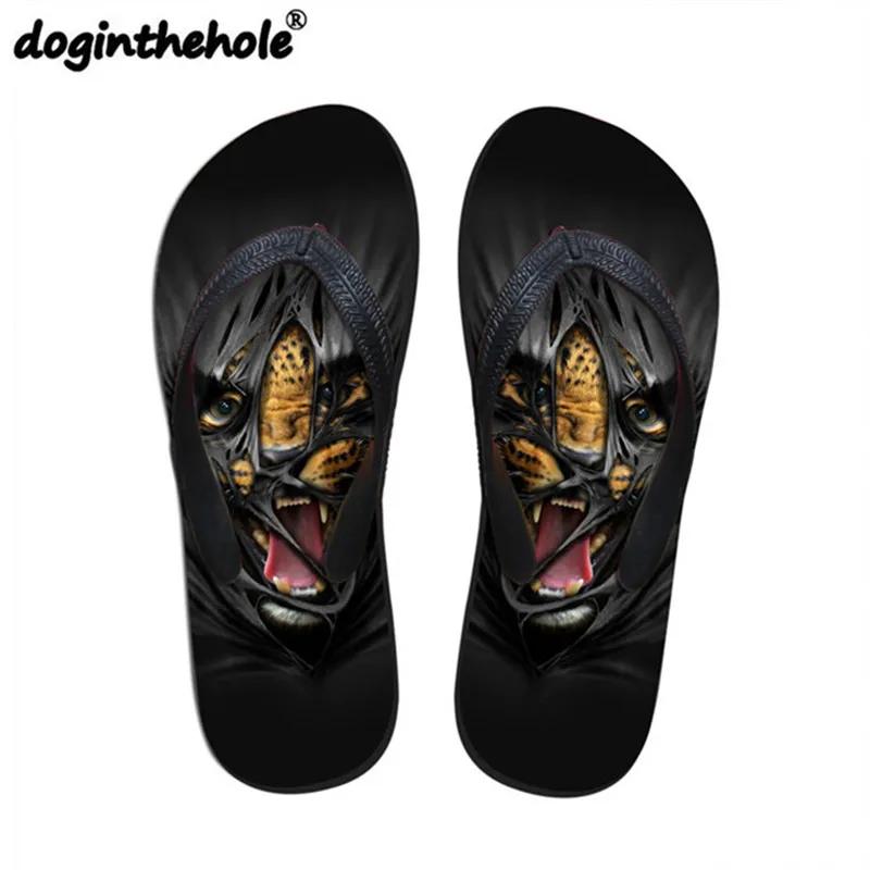 

doginthehole Mens Sport Sandals Flats Flip Flops Cool Tiger Lion Animal Printing Beach Shoes Men Sport Slipper Outdoor Summer