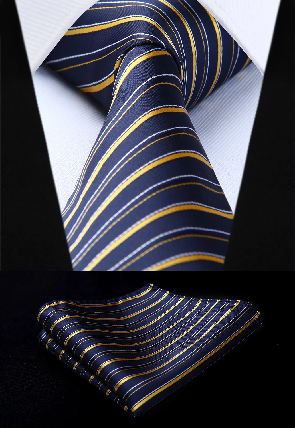 

Woven Classic Tie Necktie Blue Yellow Striped 3.4" Silk Tie Party Wedding Handkerchief Set New#TS605Y8S
