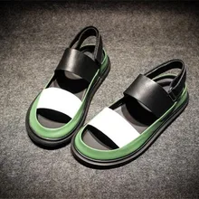 Летние римские сандалии с вырезами; мужские кожаные сандалии с открытым носком в европейском стиле; парные сандалии из разноцветной кожи для мужчин