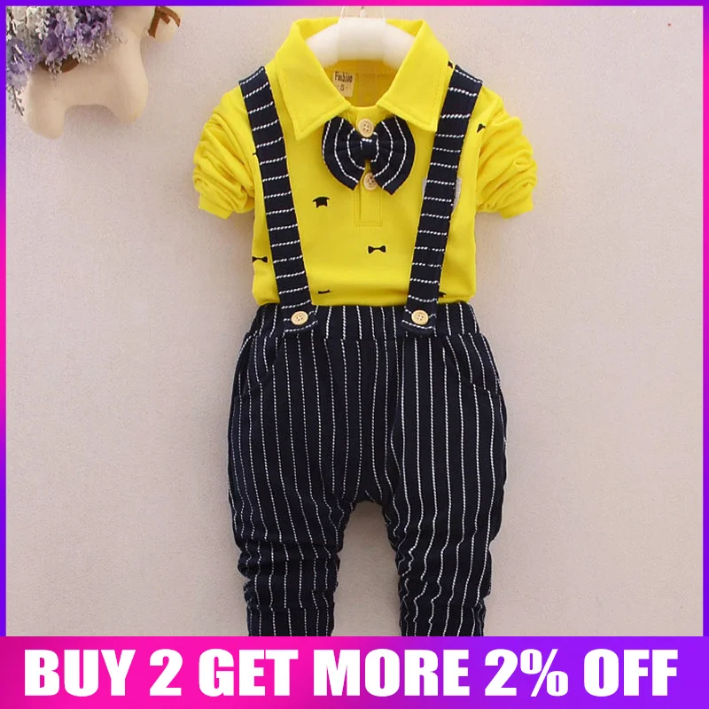 

BibiCola baby boys clothes set spring autumn kids bow tie coat+Striped overalls Infant casual outfits toddler Formal uniform set