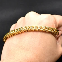 AMUMIU Золото Цвет звено цепи браслет нержавеющая сталь Лидер продаж 24 см x 6 мм KB096