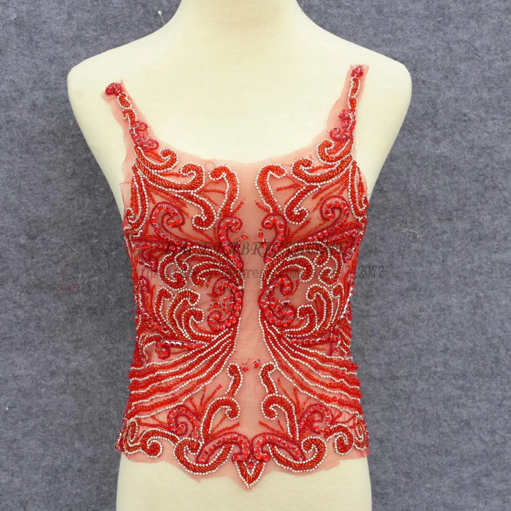 

La Belleza 1 piece New heavy handmade Rhinestones Red/ silver/red/black lace triming big patch wedding dress Accessories 47X45cm