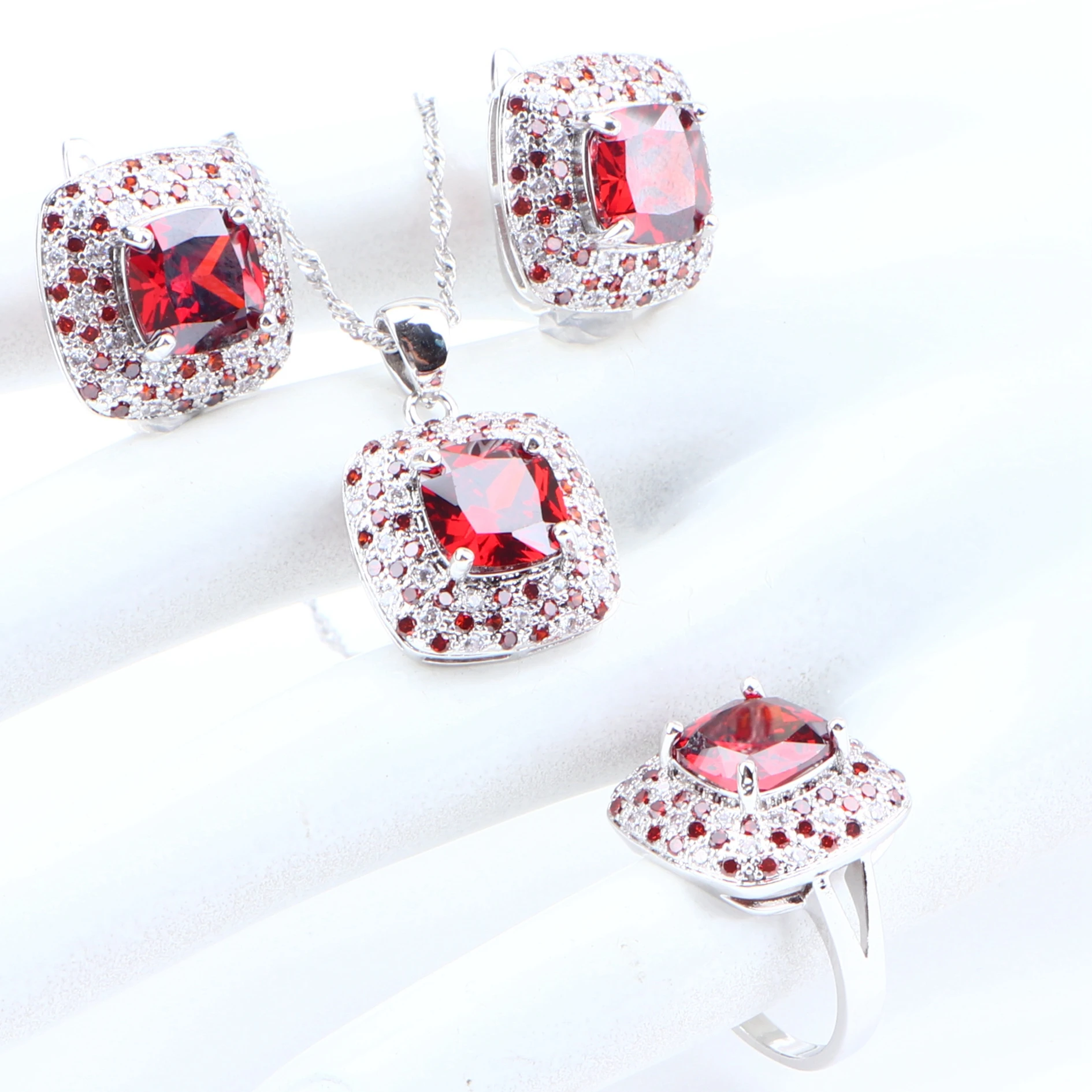 Goede Nieuwe Bruids Sieraden Sets 925 Sterling Zilveren Bruiloft Sieraden Zirconia Oorbellen Voor Vrouwen Armband Ringen Ketting Set Geschenken Box