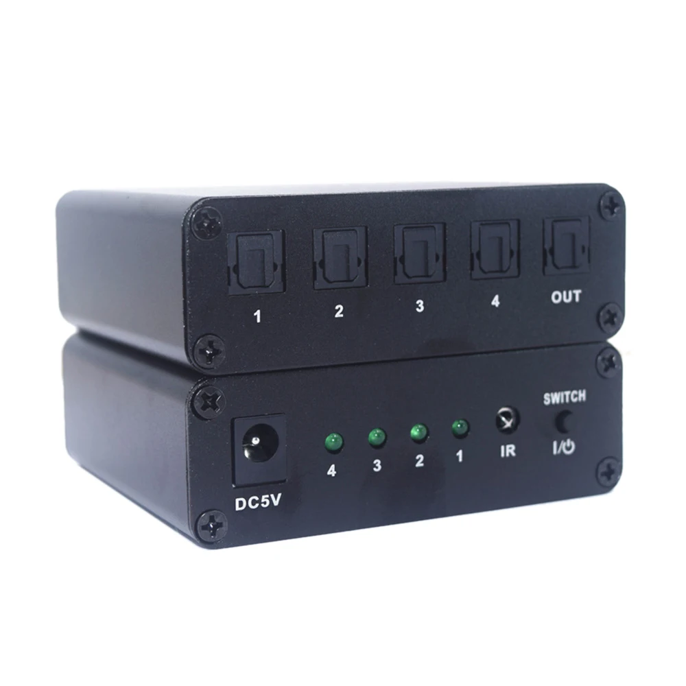 AV Optical Fiber Switch 4 in 1 out Adapter with IR Remote Control SPDIF