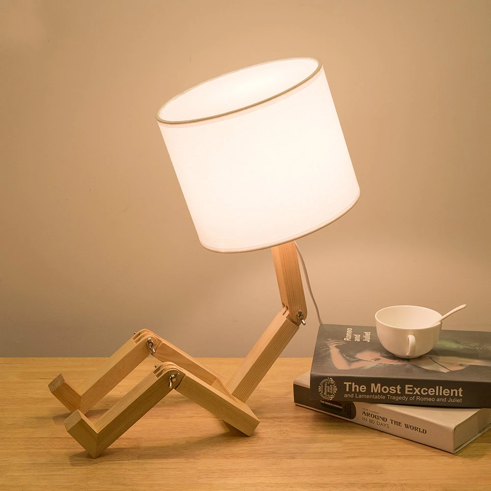 Wooden Robot shape table lamp E27 lamp holder modern fabrics table lamp  indoor living room study night light mx5081417|Desk Lamps| - AliExpress