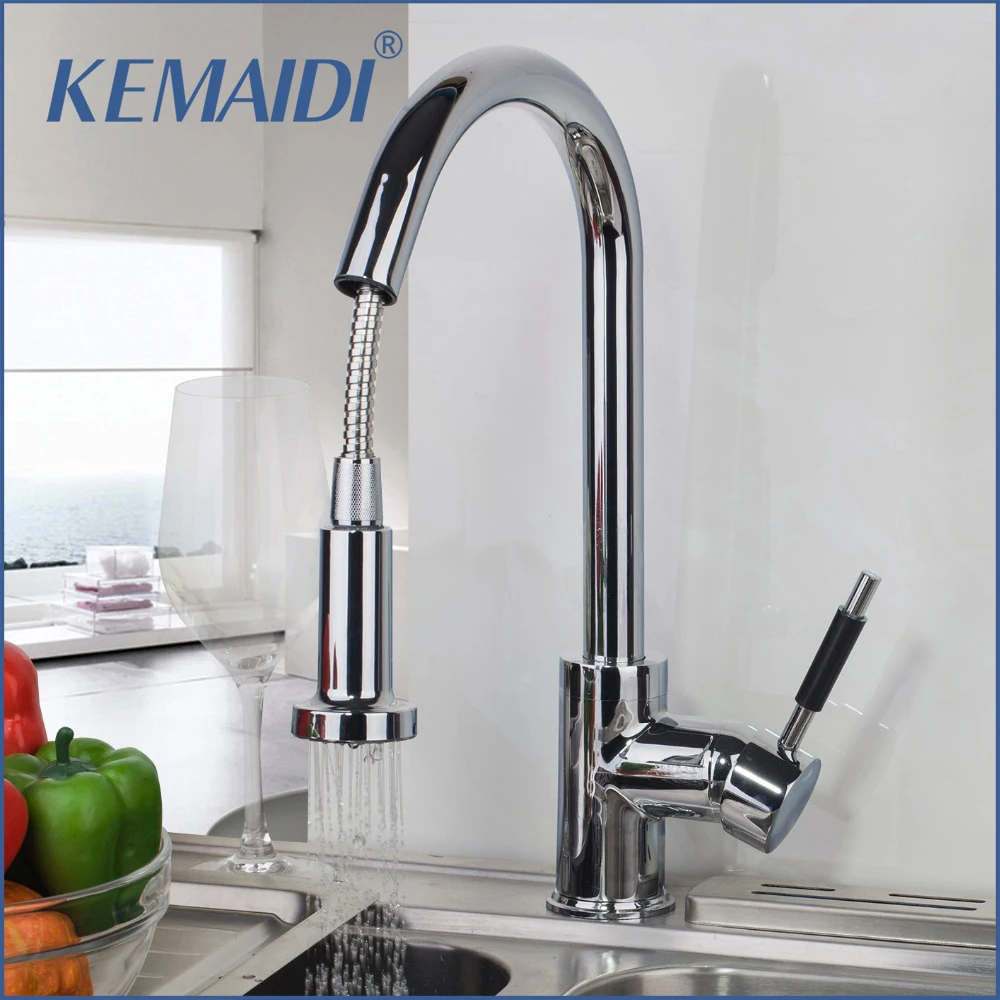 KEMAIDI Two Function Bathroom Solid Brass Water Power Kitchen Faucet Swivel Spout Pull Out Vessel Sink Mixer Tap Kitchen Faucet hpb multi function pull out lifting bathroom faucet brass bathroom sink mixer dual pattern spout 360 rotation design hp3048