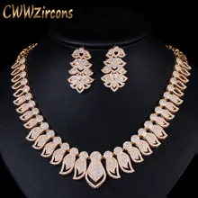 CWWZircons Высокое качество микро проложить кубический цирконий большой африканский Дубай золото ожерелье серьги Ювелирные наборы для женщин Свадебные T238