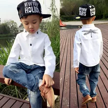 Детская модная рубашка детская одежда весенне-осенние белые блузки из хлопка для мальчиков рубашка с длинными рукавами и рисунком стрекозы отложной воротник