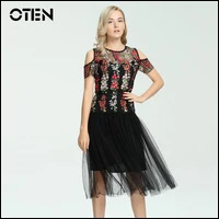 OTEN-2018-Summer-Fashion-Streetwear-Sexy-Off-shoulder-Flower-Embroidery-Casual-Party-Mid-Calf-Swing-Mesh