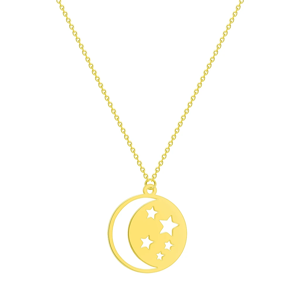 Ожерелье с кулоном QIAMNI Crescent Moon Star круглое геометрическое ожерелье для женщин и