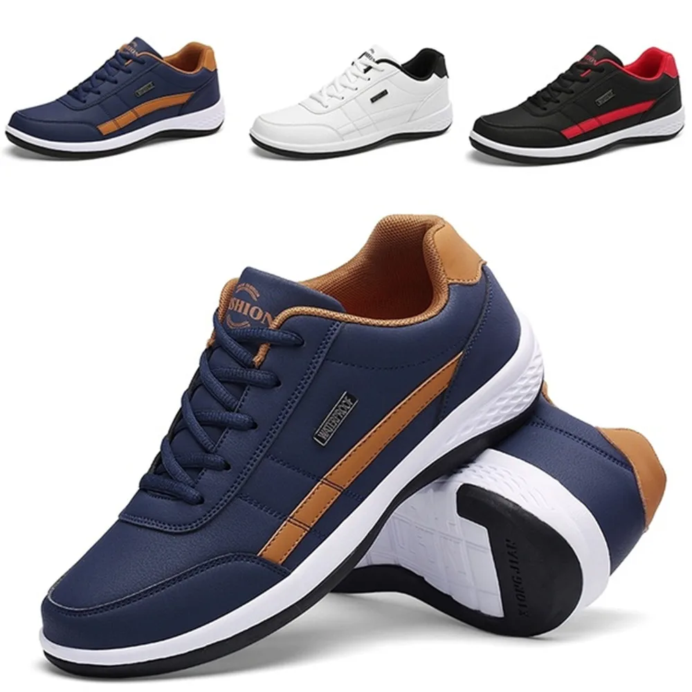 Мужская обувь neakers; модная повседневная обувь; спортивная обувь для бега; цвет темно-синий; Водонепроницаемая Нескользящая кожа; цвет синий, черный, белый; размеры 39,40, 41,42, 43,44