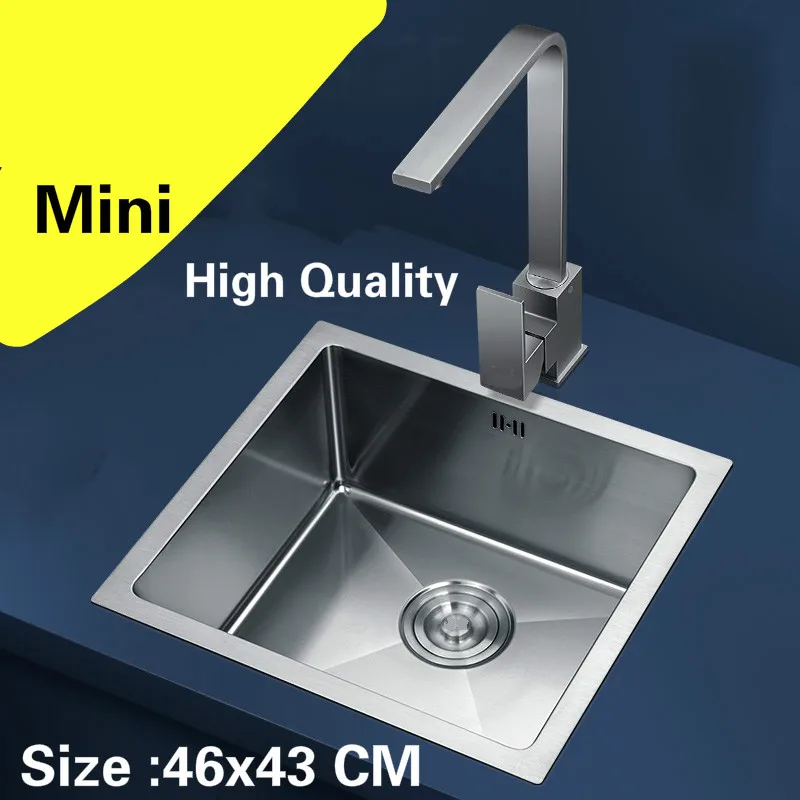 

Free shipping Apartment high quality kitchen manual sink single trough small food-grade 304 stainless steel hot sell 46x43 CM