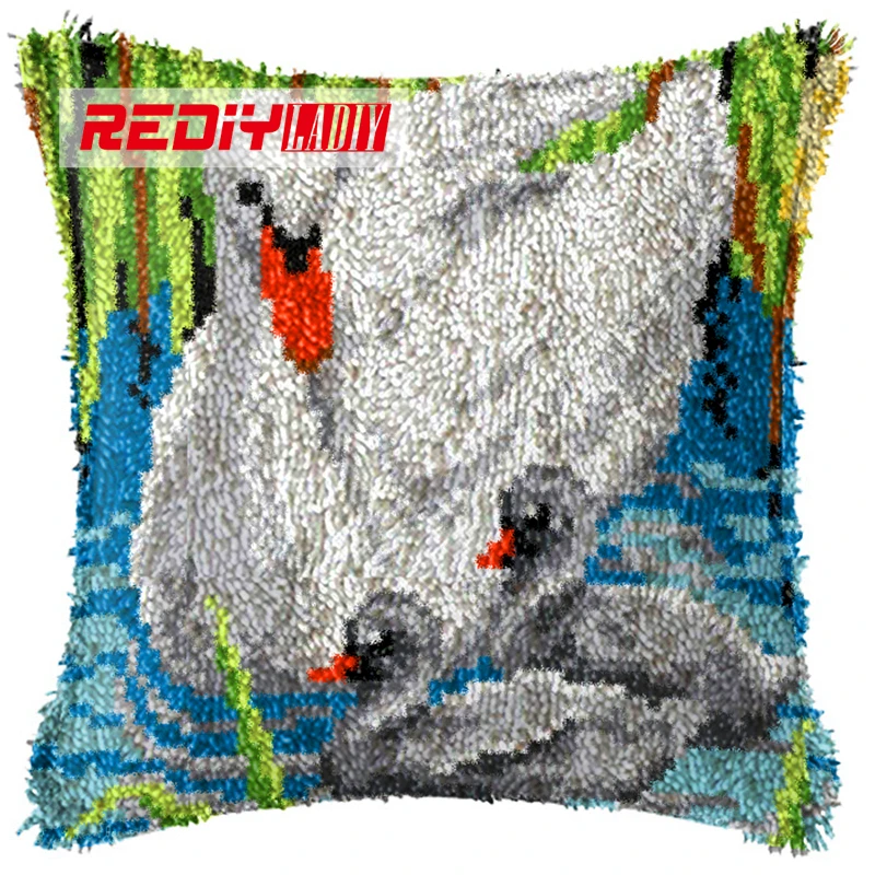 

LADIY Latch Hook Cushion Kit Yarn for Embroidery Cushion Cover Swan and Kids Pillow Case Crochet Cushion Home Decor Pillow BZ887