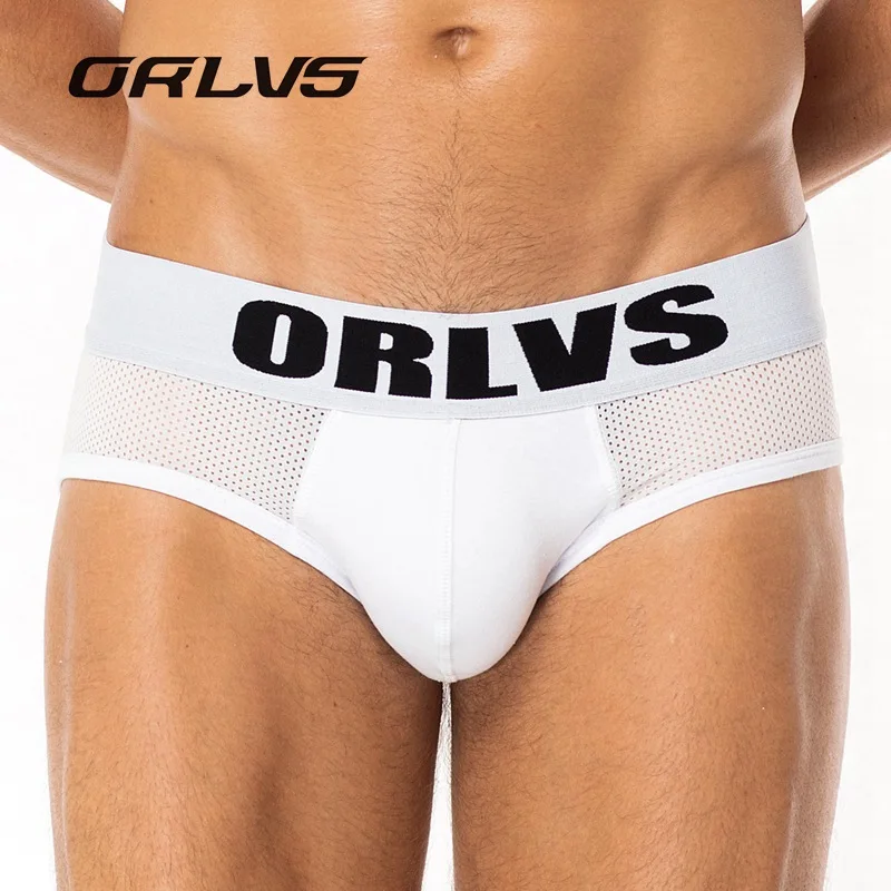 

ORLVS Brand Men Underwear Male Sexy Briefs Men Cotton Fabric Hollow Design Mesh Quick Dry Breathable Men Underpants