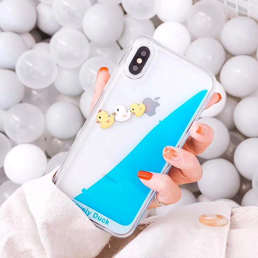3D Clear Flowing Liquid Swimming Yellow Duck Back Cover For iPhone 7 7Plus Cute pirates Case For iPhone X 8 6S Plus 7 Plus (3)