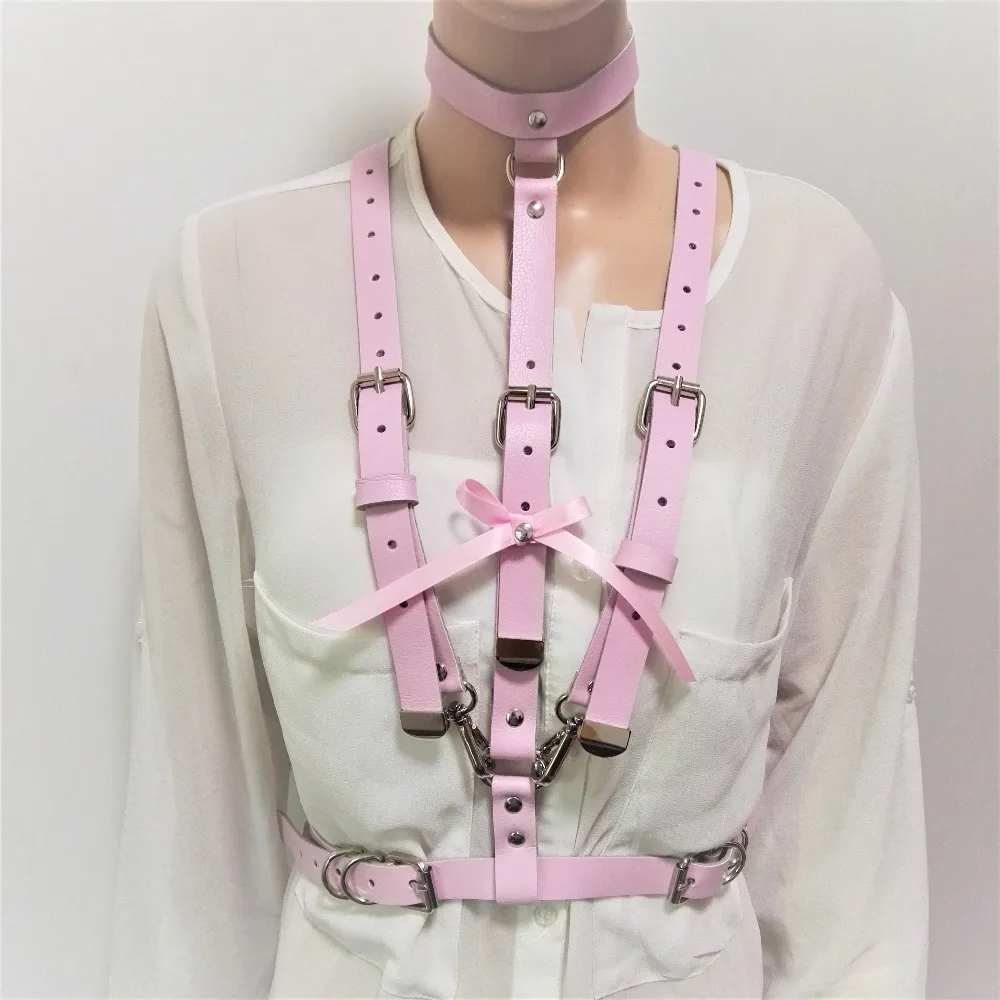 

Women sexy Stud Punk leather harness Goth Handmade Body Bondage belt Hook arrow Chest waist belt chain sweet heart free shipping
