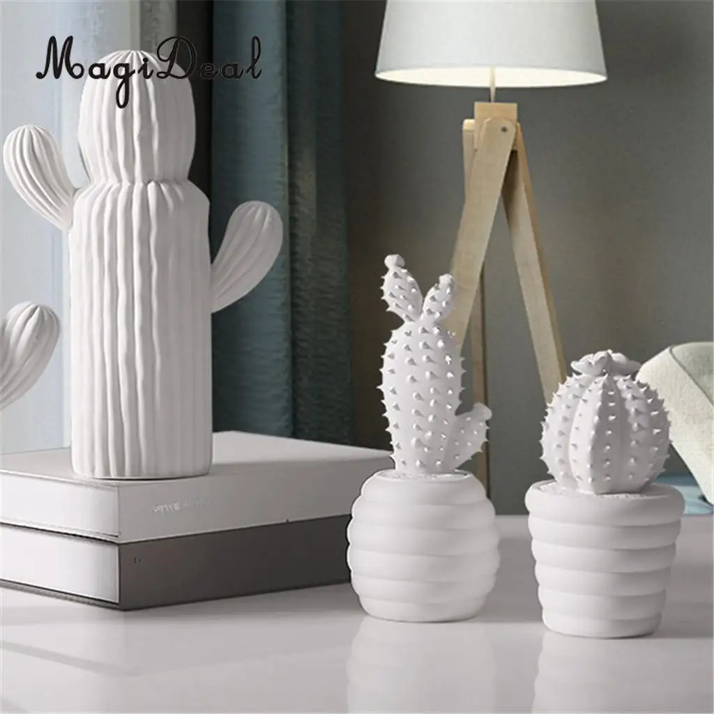 White Ceramic Cactus Ornaments Simulation Plant Potted Home Desk Furnishings Ceramic Novelty Ornaments For Home Decor