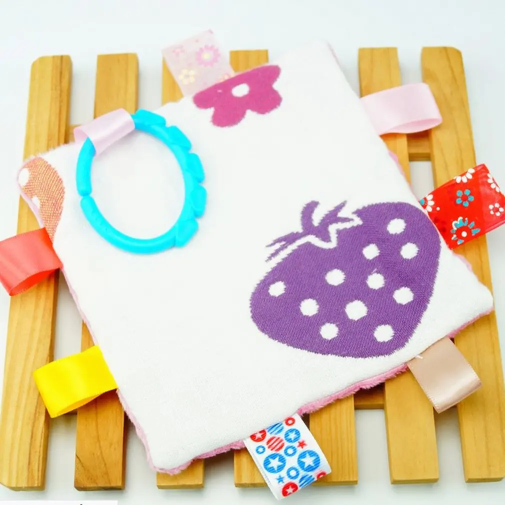 

15x15cm Baby Soothing Towel Newborn Infant Security Tag Blanket Colorful Cartoon Soft Baby Care Hand Towel with Teething Ring