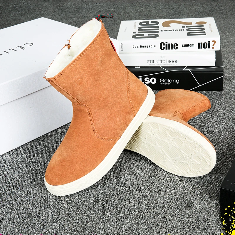 

2016 NEW LOVERS SNOW BOOTS WOMEN WINTER BOOTS COW LEATHER  FASHION FUR BOOTS ZIP WATERPROOF ANTISIKD MEN AUTUMN BOOTS PLUS SIZE