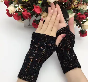 

women's autumn and winter yarn knitted gloves lady's thicken warm fingerless gloves multicolor arm sleeves R108
