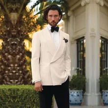 Смокинги цвета слоновой кости Мужская шаль лацкан мужские свадебные костюмы Официальный Мужской костюм двубортные костюмы женихов(куртка+ брюки+ галстук-бабочка