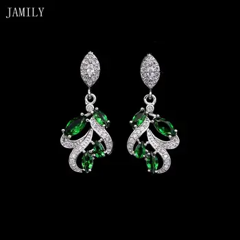 Fashion Romantic 925 Sterling Silver Wedding Earrings Natural Green Cubic Zirconia Accessories For Bridal