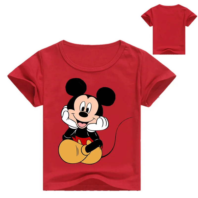 Новая летняя детская футболка с принтом Микки Одежда для маленьких мальчиков футболка с короткими рукавами для девочек детская футболка, детская одежда с круглой горловиной - Цвет: Red