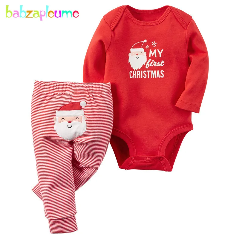 

babzapleume Spring Autumn Newborn Baby Girls Boys Clothes Christmas Jumpsuit Cute Rompers+Pants Infant Clothing Sets 2PCS BC1056