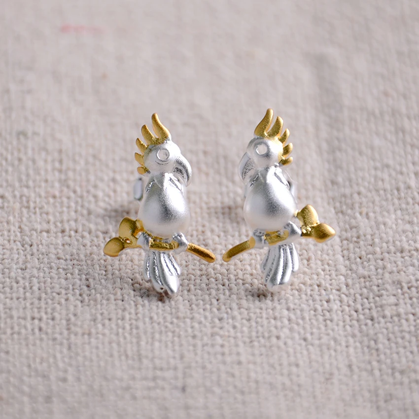 Kinitial 925 Sterling Silver Bird Earring Cute Animal Bird Parrot Stud