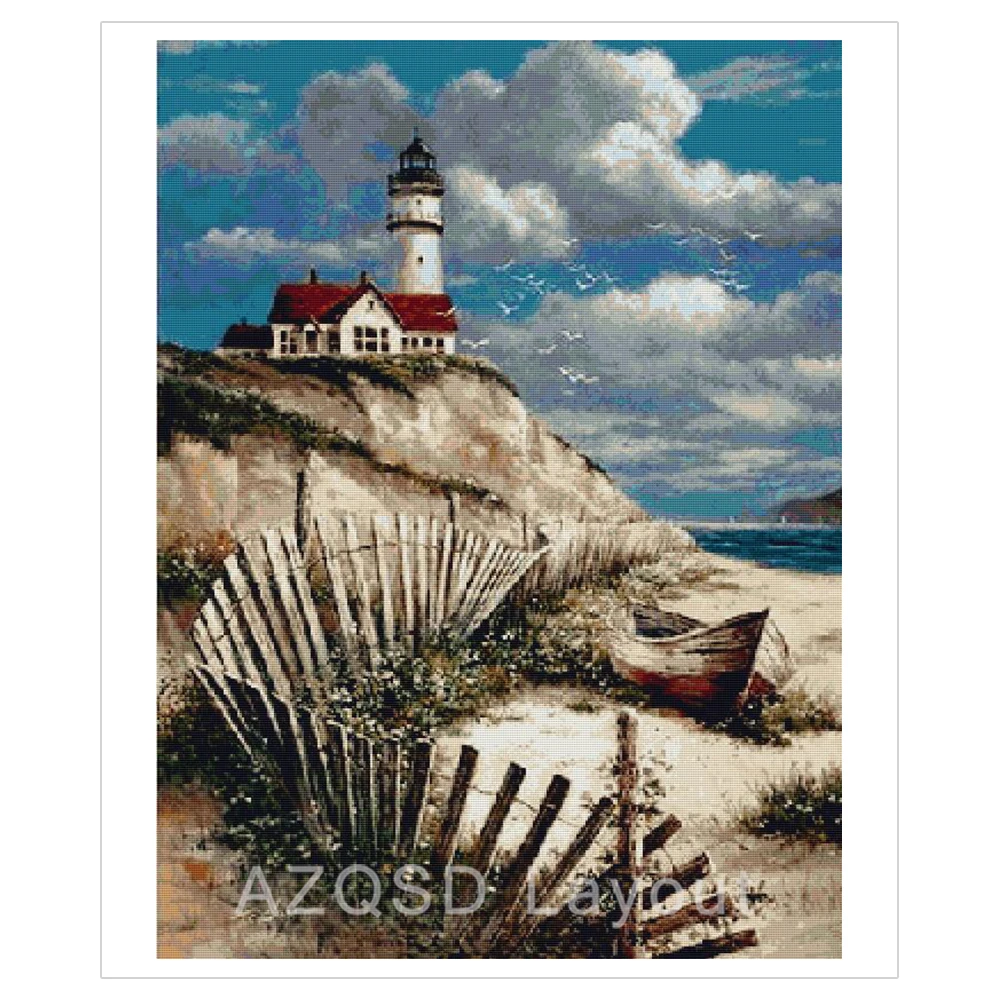 Azqsd Diamant Broderie Ensemble Plage Phare Decor A La Maison
