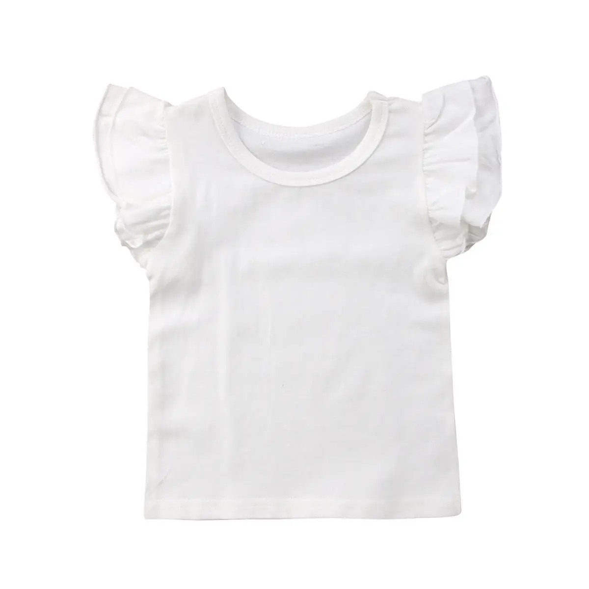 Коллекция года, летняя одежда для малышей Топы с рукавами-крылышками для маленьких девочек и мальчиков, одежда детская однотонная одежда, футболка - Цвет: Белый