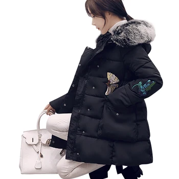 

Fashion 2019 New Winter Womens jacket long slim thick real fur collar coat high quality plus size outwear hooded parka TOP