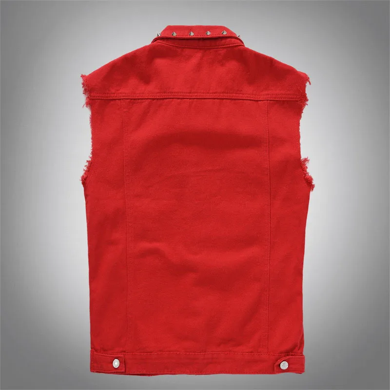 Mcikkny Men's Punk Denim Vest Fashion Rivet Jeans Waistcoats Male Sleeves Jeans Jackets Size M-5XL (5)