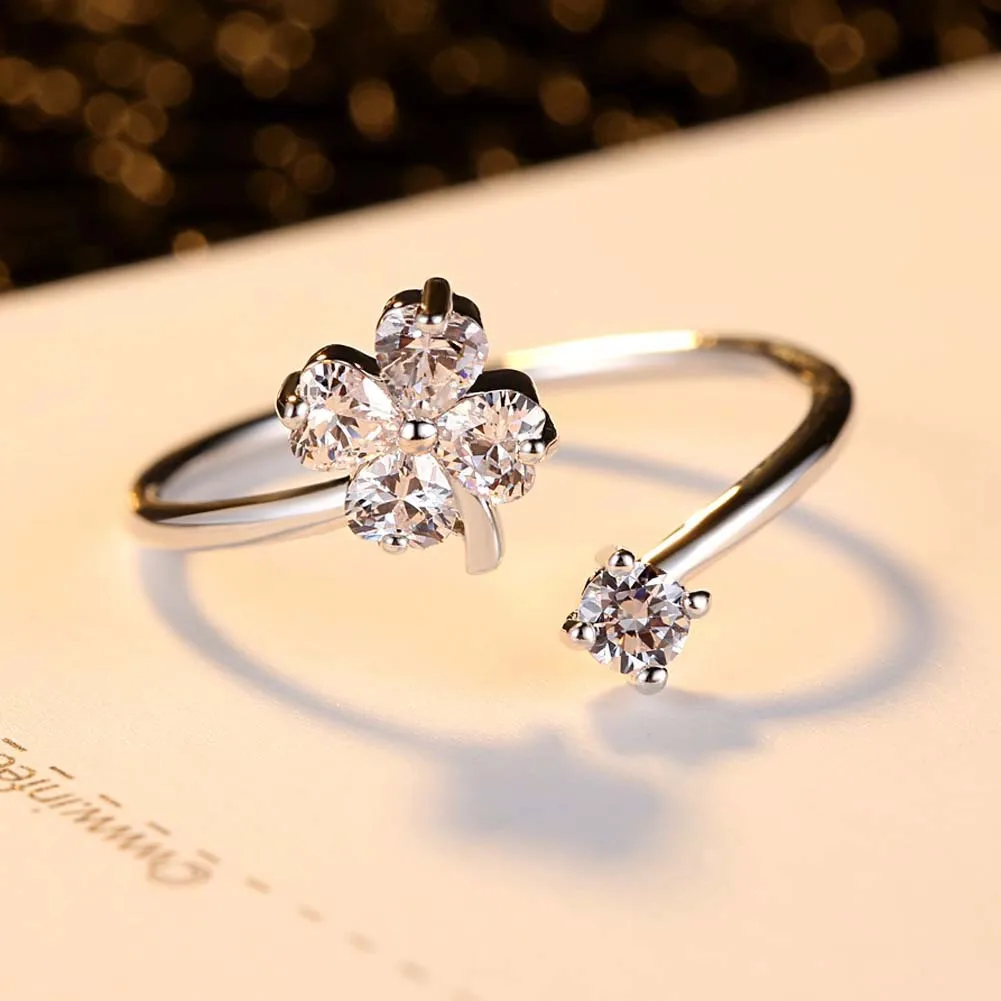 

Silikolove 1pcs Fashion Lucky Flower-shaped Zircon Opening Ring Plum Heart Wedding Rings for Women
