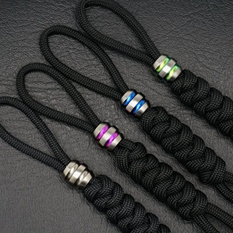 2PCS/ALOT Titanium 11mm Long Paracord Lanyard Bead for EDC Key Chain Knife Cord Zipper Pull