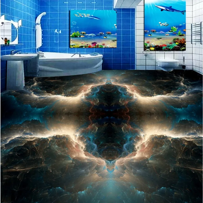

Free shipping 3d floor home decoration Fantasy Nebula Toilet Bedroom Floor self-adhesive waterproof mural baby room wallpaper